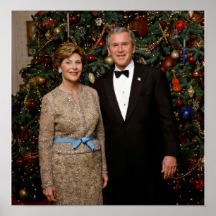 Affiche Président George Bush, Laura Christmas Maison Blan