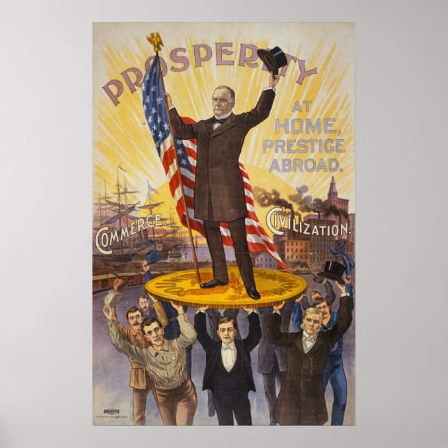 Affiche President McKinley standing on a giant coin (Devant)