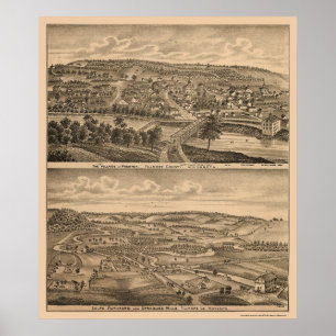 Affiche Preston, carte panoramique de manganèse - 1874