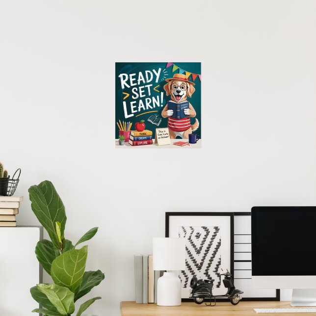 Affiche Prêt à Apprendre Chien Enseignant Mignon Retour à  (Bureau à domicile)