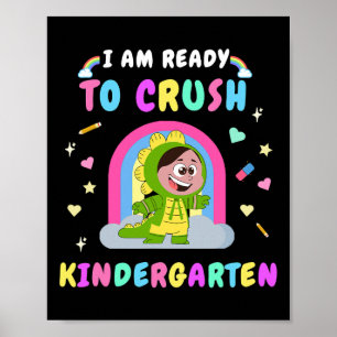 Affiche Prêt à écraser la fille de maternelle dinosaure re