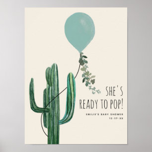 Affiche Prêt À Pop Blue Balloon Cactus Baby shower Garçon