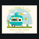 Affiche Prêt À Pop Ice Pop Truck Baby shower Garçon<br><div class="desc">Baby shower de garçon à thème glacé avec illustration de camper avec de la glace bleue pop sur le dessus,  cactus à côté du camping-car,  et vêtements bébé accrochés à la ligne de vêtements.</div>