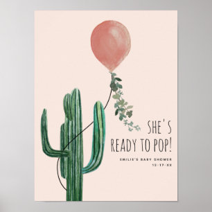 Affiche Prêt À Pop Pink Balloon Cactus Baby shower fille
