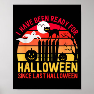 Affiche Prêt pour halloween chat fantôme citrouilles
