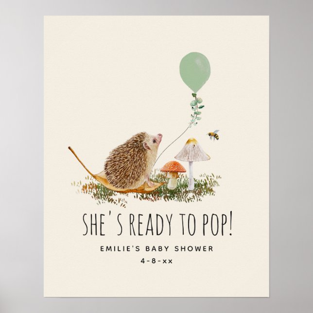 Affiche Prêt pour la pop champignons Hérisson Baby shower  (Devant)