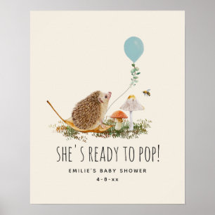 Affiche Prêt pour la pop champignons Hérisson Baby shower 