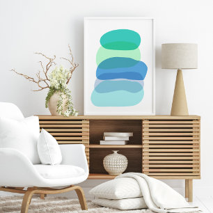 Affiche Pretty Abstract Geometric Shapes in Blue and Green