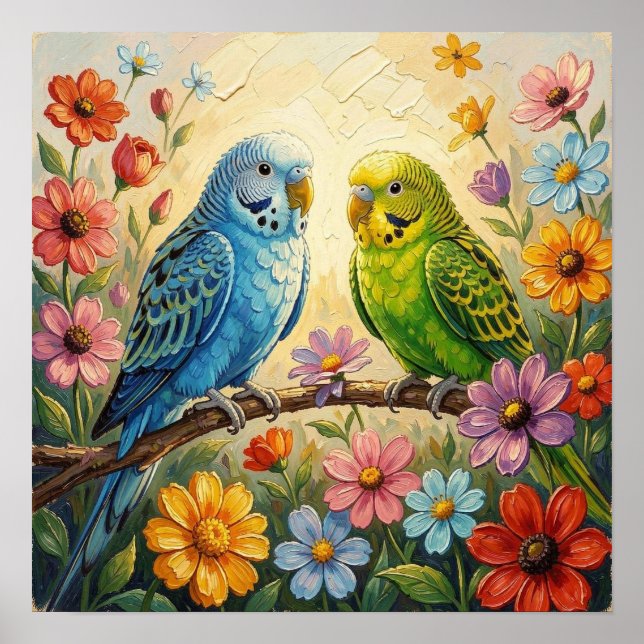 Affiche Pretty  Blue and Green Parakeets  (Devant)