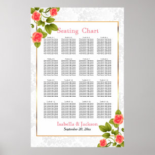 Affiche Pretty Coral Rose Flower - Seating Chart