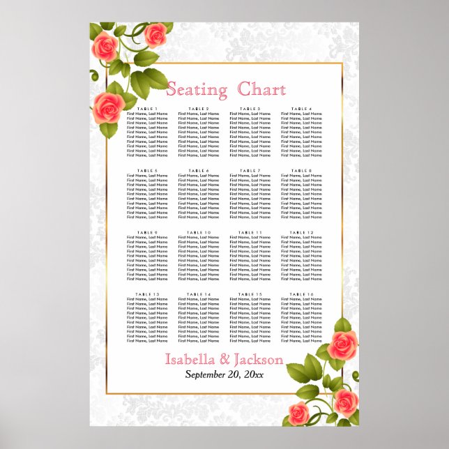Affiche Pretty Coral Rose Flower - Seating Chart (Devant)