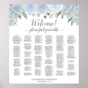 Affiche Pretty Dusty Blue Roses Alphabetical Seating Chart