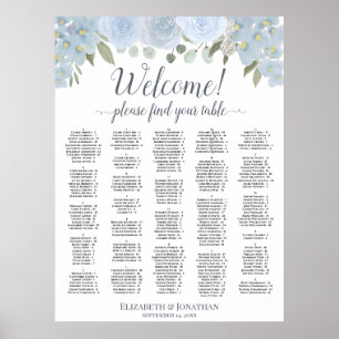 Affiche Pretty Dusty Blue Roses Alphabetical Seating Chart