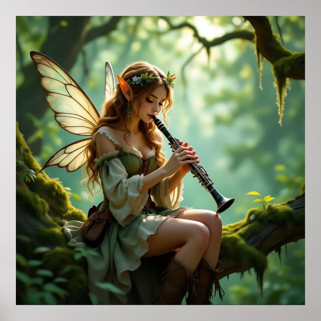Affiche Pretty Elven Fairy Playing Clarinet (Devant)