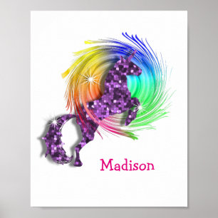 Affiche Pretty Fantasy Rainbow Unicorn Personalized Print