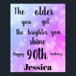 Affiche Pretty Purple sparkle 90th Birthday Name<br><div class="desc">Pretty Purple Sparkle personalised 90th Birthday Add name Poster.</div>