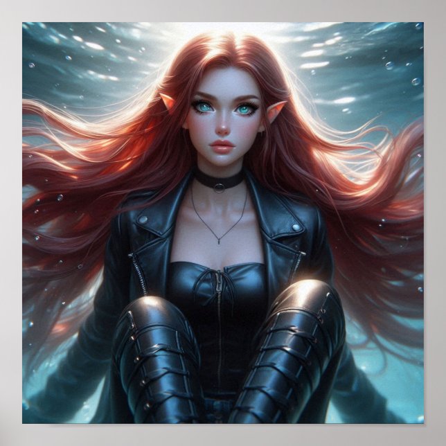 Affiche Pretty Red-Haired Elf Girl with Piercing Blue Eyes (Devant)