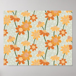 Affiche Pretty retro muted 1970 s flowers
