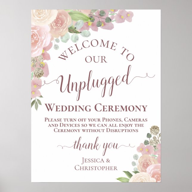 Affiche Pretty Rose Boho Floral Unplugged Mariage Cerememy (Devant)