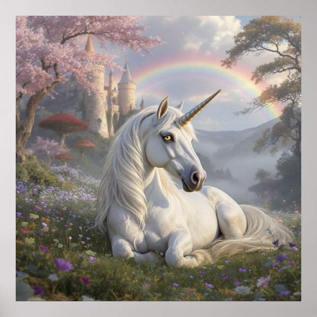 Affiche Pretty Unicorn, Castle and Rainbow  (Devant)