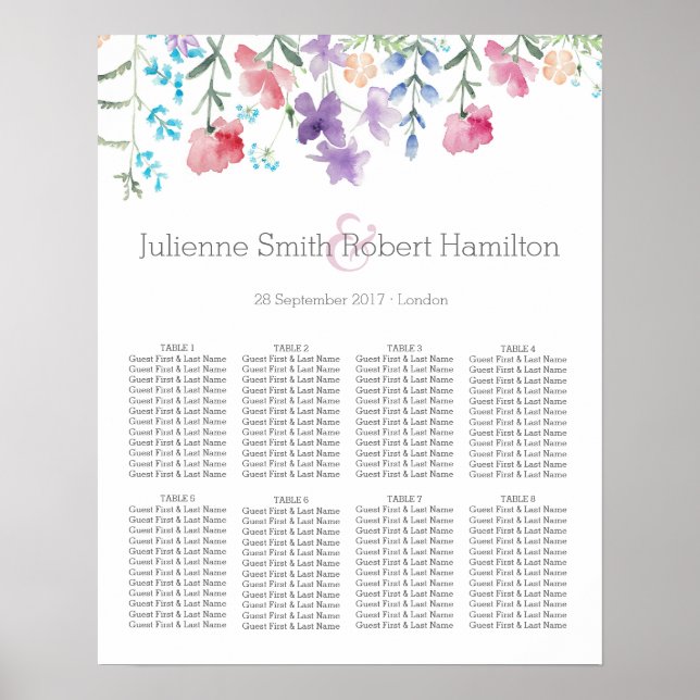 Affiche Pretty Wildflowers Beautiful Wedding Seating Chart (Devant)