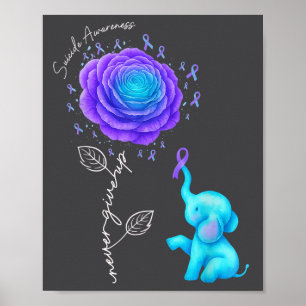 Affiche Prévention du suicide Ruban Éléphant Fleur Violet