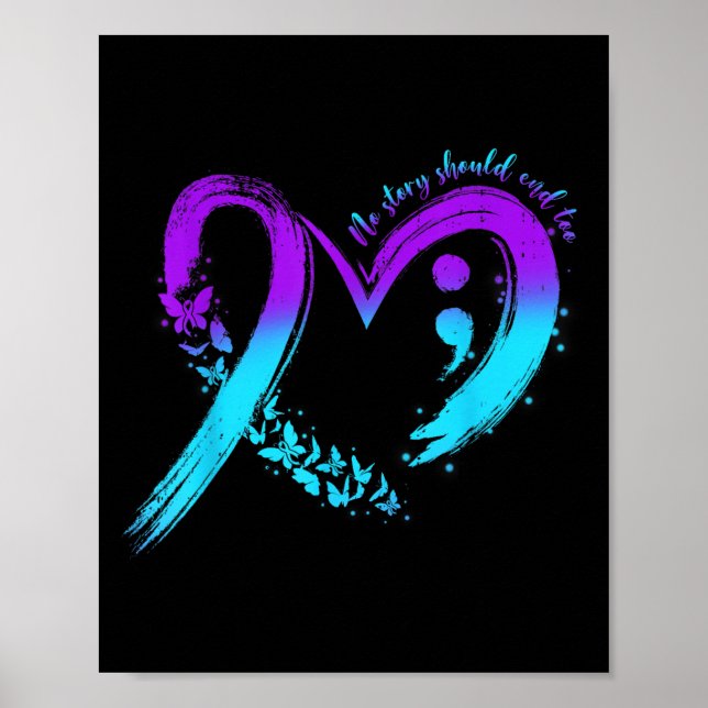 Affiche Prévention du suicide Sensibilisation Cœur Turquoi (Devant)