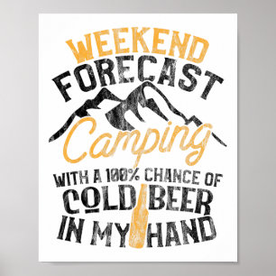 Affiche Prévisions de week-end de camping drôle 100% de ch