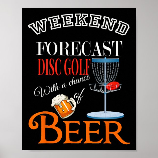 Affiche Prévisions de week-end Disc Golf et bière Drôle Di (Devant)