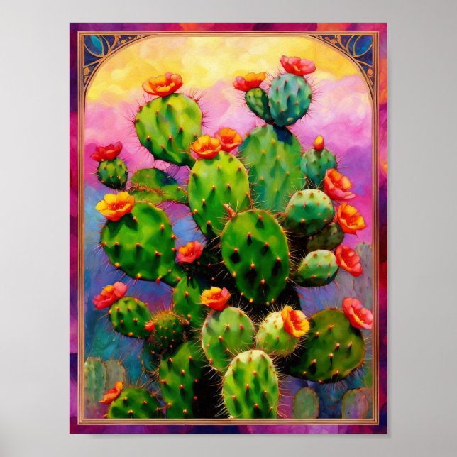 Affiche Prickly Pear Cactus Art Graphique coloré (Devant)