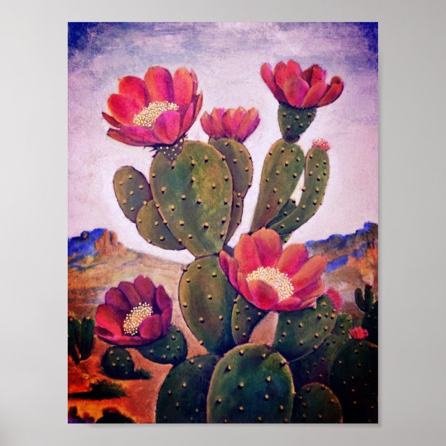 Affiche Prickly Pear Cactus dans le désert de Sonoran (Devant)