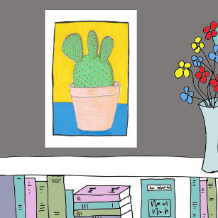 Affiche Prickly Pear, trois cactus lobés, dessin décalé