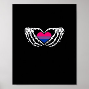 Affiche Pride Bisexuelle Squelette Halloween Bi Goth Coeur