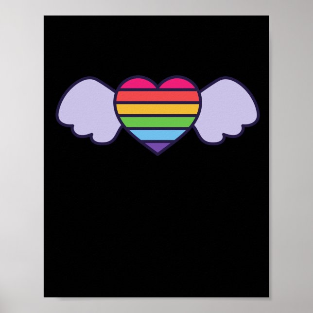 Affiche Pride- Coeur de couleur arc-en-ciel avec ailes. Ga (Devant)