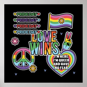 Affiche Pride day. Love wins. I'm queer and have no fear. 
