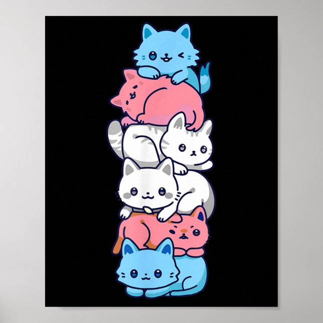Affiche Pride transgenre Chat Lgbt Transflag Chats mignons (Devant)