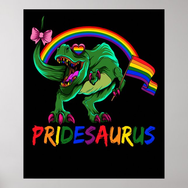 Affiche Pridesaurus Pride Gay T-Rex Dino Arc-en-ciel (Devant)