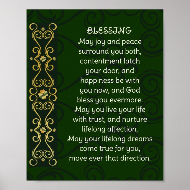 Affiche Prière Bénédiction Mariage irlandaise Gold Green D (Devant)