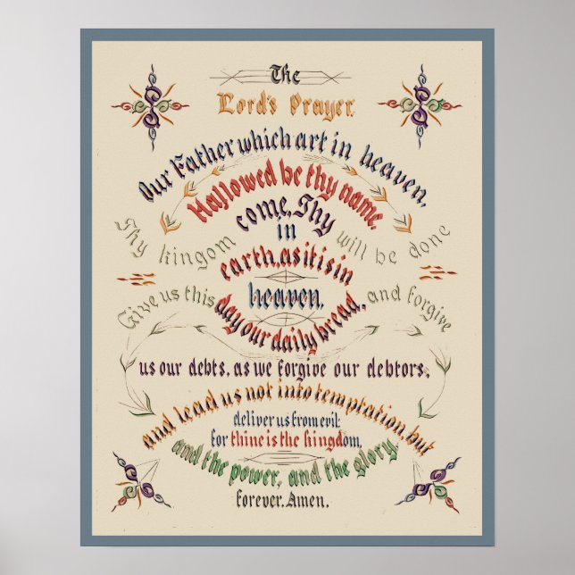 Affiche Prière des Lords de Calligraphie vintage 1889 (Devant)