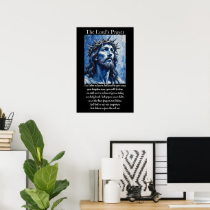 Affiche Prière du Seigneur Palette de couteau bleu Christ