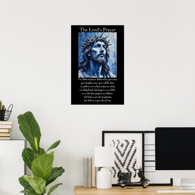 Affiche Prière du Seigneur Palette de couteau bleu Christ  (Bureau à domicile)