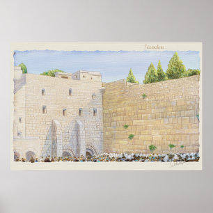 Affiche Prière, mur occidental KOTEL Jérusalem Vieille vil