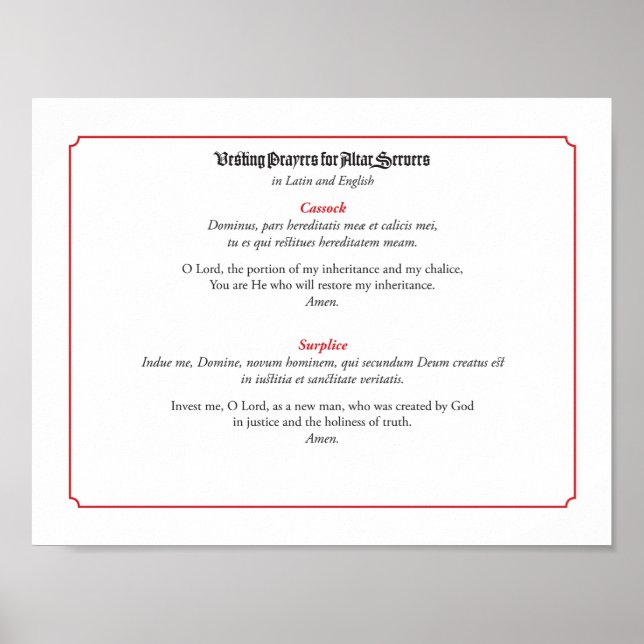 Affiche Prières d'essai pour serveurs autel (Cassock) (Devant)