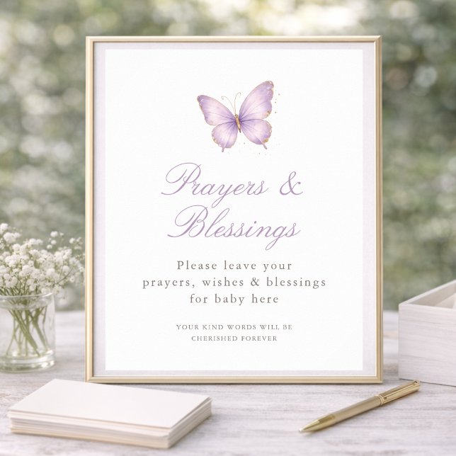 Affiche Prières pour bébé à la baby shower Papillon Violet (Créateur téléchargé)