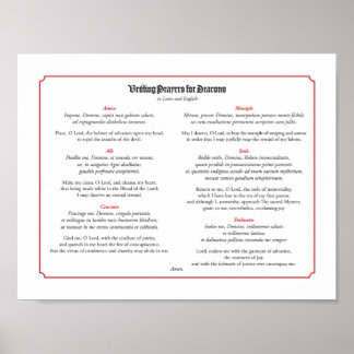 Affiche Prières pour les diacres en latin et en anglais