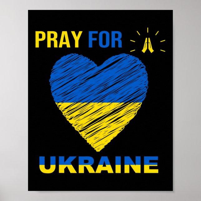 Affiche Priez pour le drapeau ukrainien ukrainien cœur chr (Devant)