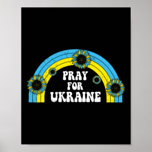 Affiche Priez pour l'Ukraine Tournesol Bleu Jaune Arc-en-c
