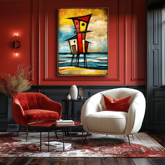 Affiche Primal Watch — Abstract Expressionist Beach Tower