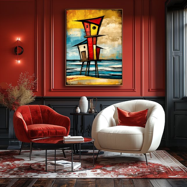 Affiche Primal Watch — Abstract Expressionist Beach Tower (Créateur téléchargé)