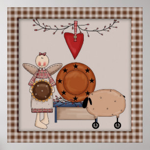 Affiche Primitive Country Sunflower Sheep & Angel Decor